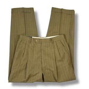 Tallia Uomo Pants Mens 31x29 Pleated Tan Plaid Straight Leg Dress Pants